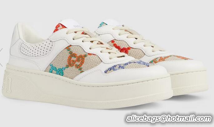 ​Discount Gucci White/Beige Canvas and Leather GG Lace Up Sneakers ‎670408 White (For Women)