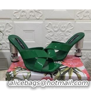 Feminine Dolce & Gabbana Polished calfskin slide sandals 10.5cm with crystals and cross strap Green 902039