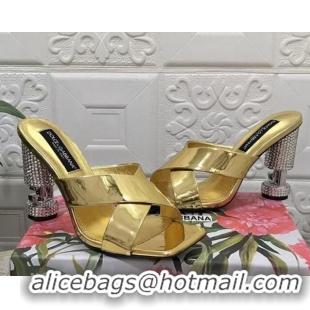 Shop Duplicate Dolce & Gabbana Polished calfskin slide sandals 10.5cm with crystals and cross strap gold 902041