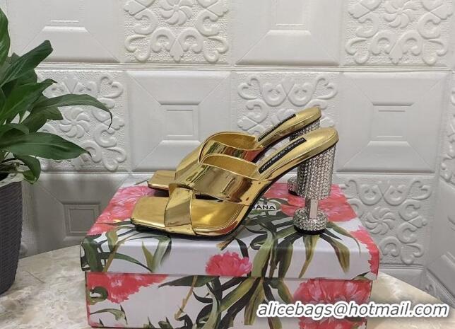 Shop Duplicate Dolce & Gabbana Polished calfskin slide sandals 10.5cm with crystals and cross strap gold 902041