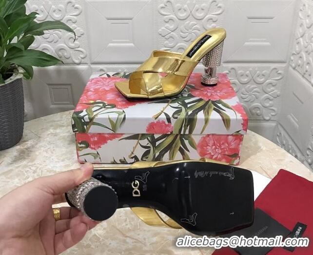 Shop Duplicate Dolce & Gabbana Polished calfskin slide sandals 10.5cm with crystals and cross strap gold 902041