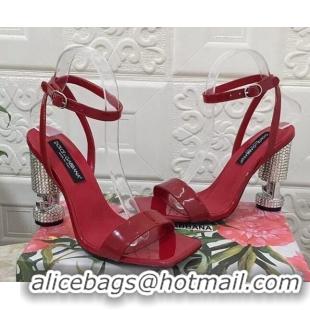 Good Product Dolce & Gabbana Polished calfskin sandals 10.5cm with crystals heel red 902043