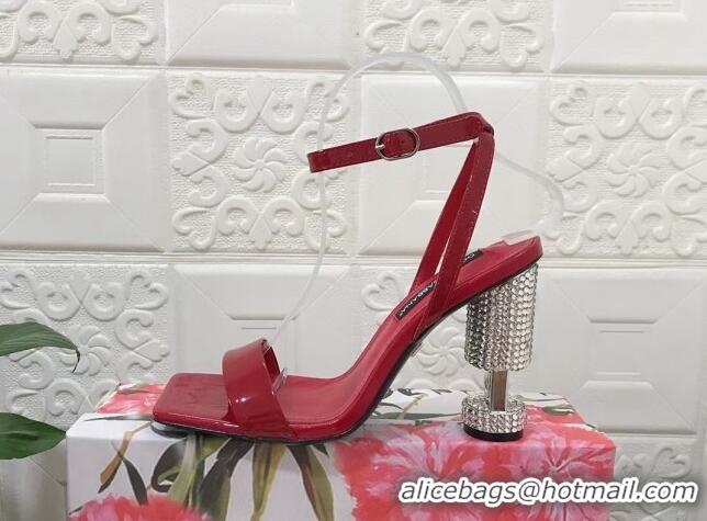 Good Product Dolce & Gabbana Polished calfskin sandals 10.5cm with crystals heel red 902043