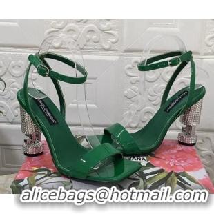 Top Design Dolce & Gabbana Polished calfskin sandals 10.5cm with crystals heel green 902044