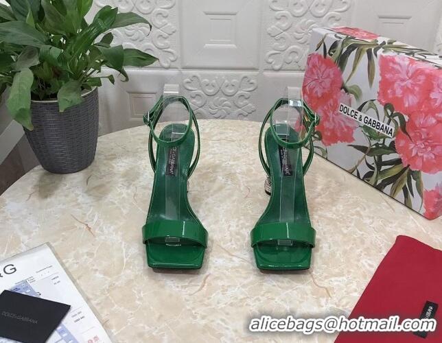 Top Design Dolce & Gabbana Polished calfskin sandals 10.5cm with crystals heel green 902044