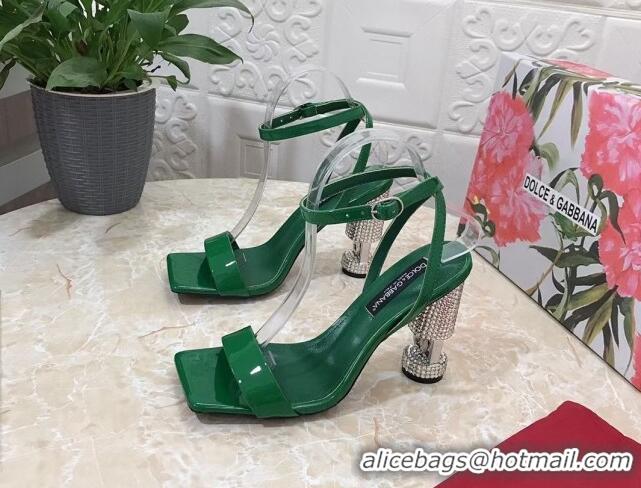 Top Design Dolce & Gabbana Polished calfskin sandals 10.5cm with crystals heel green 902044