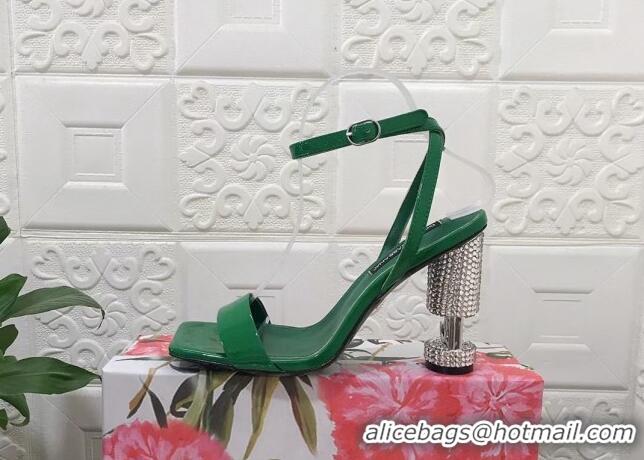 Top Design Dolce & Gabbana Polished calfskin sandals 10.5cm with crystals heel green 902044