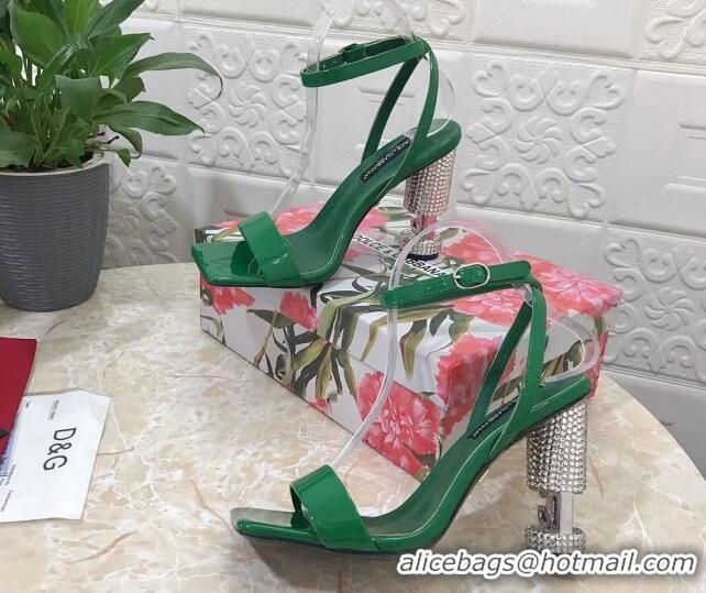 Top Design Dolce & Gabbana Polished calfskin sandals 10.5cm with crystals heel green 902044