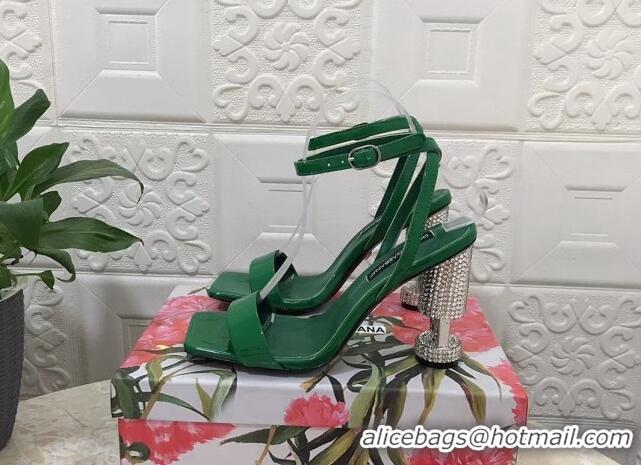 Top Design Dolce & Gabbana Polished calfskin sandals 10.5cm with crystals heel green 902044