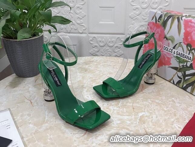 Top Design Dolce & Gabbana Polished calfskin sandals 10.5cm with crystals heel green 902044