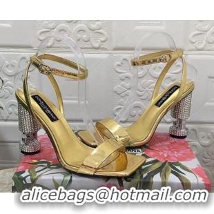 Unique Style Dolce & Gabbana Polished calfskin sandals 10.5cm with crystals heel gold 902045