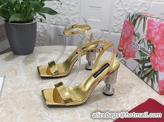 Unique Style Dolce & Gabbana Polished calfskin sandals 10.5cm with crystals heel gold 902045