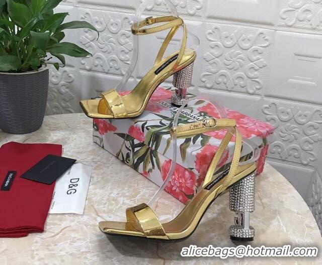 Unique Style Dolce & Gabbana Polished calfskin sandals 10.5cm with crystals heel gold 902045