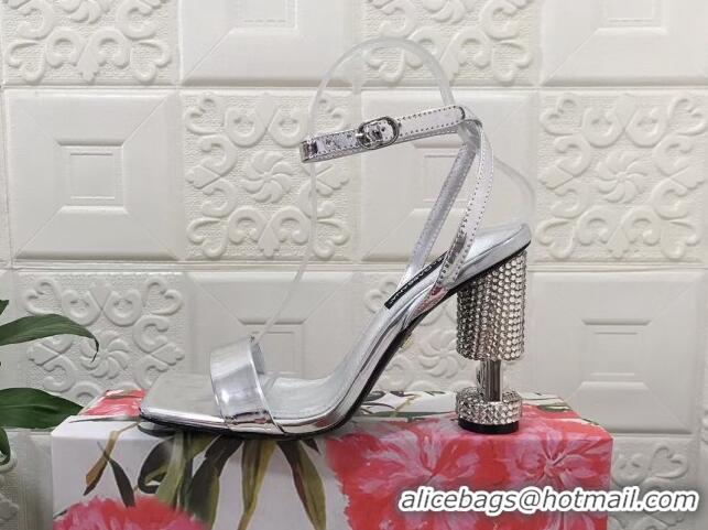 Top Grade Dolce & Gabbana Polished calfskin sandals 10.5cm with crystals heel Silver 902046