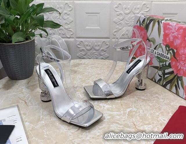 Top Grade Dolce & Gabbana Polished calfskin sandals 10.5cm with crystals heel Silver 902046