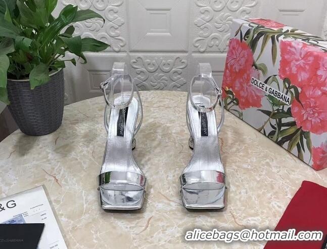 Top Grade Dolce & Gabbana Polished calfskin sandals 10.5cm with crystals heel Silver 902046