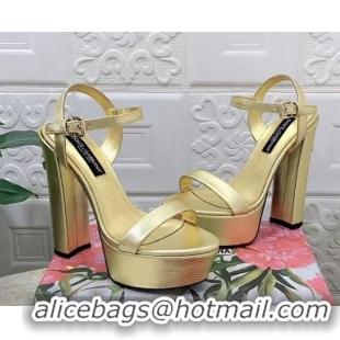 Good Looking Dolce & Gabbana Lizard Embossed Leather Platforms Sandals 15cm Gold 902047