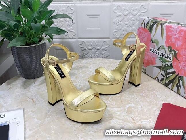 Good Looking Dolce & Gabbana Lizard Embossed Leather Platforms Sandals 15cm Gold 902047