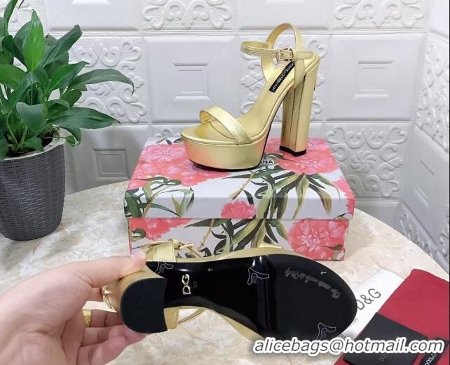 Good Looking Dolce & Gabbana Lizard Embossed Leather Platforms Sandals 15cm Gold 902047