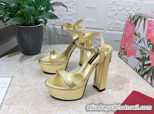 Good Looking Dolce & Gabbana Lizard Embossed Leather Platforms Sandals 15cm Gold 902047