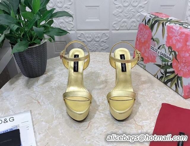 Good Looking Dolce & Gabbana Lizard Embossed Leather Platforms Sandals 15cm Gold 902047