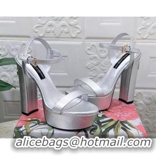 Popular Style Dolce & Gabbana Lizard Embossed Leather Platforms Sandals 15cm Silver 0902048