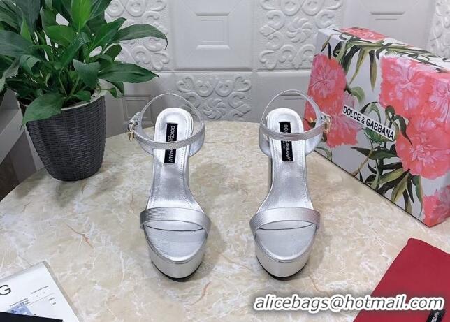 Popular Style Dolce & Gabbana Lizard Embossed Leather Platforms Sandals 15cm Silver 0902048