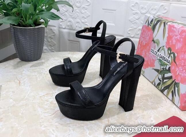 Best Product Dolce & Gabbana Lizard Embossed Leather Platforms Sandals 15cm Black 902049