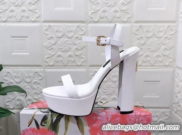 Cheap Price Dolce & Gabbana Lizard Embossed Leather Platforms Sandals 15cm White 902050