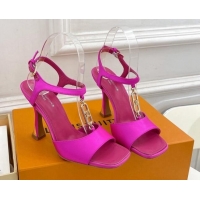 Top Design Louis Vuitton Sparkle Sandal 9.5cm in Silk Satin with LV Circle Dark Pink 625083