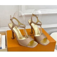 Pretty Style Louis Vuitton Sparkle Sandal 9.5cm in Silk Satin with LV Circle Beige 625085