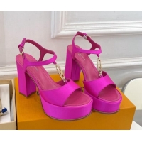 Durable Louis Vuitton Sparkle Platform Sandal 11cm in Silk Satin with LV Circle Dark Pink 625088