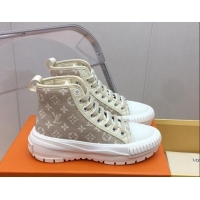 Stylish Louis Vuitton LV Squad High-top Sneakers in Beige Monogram Denim 625105