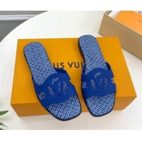 Stylish Louis Vuitton Isola Flat Slide Sandals with LV Cutout and Geometric Pattern Blue 625109