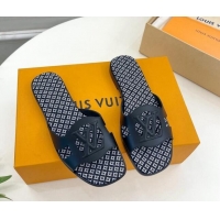 Duplicate Louis Vuitton Isola Flat Slide Sandals with LV Cutout and Geometric Pattern Black 625113