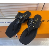 Lower Price Louis Vuitton Shake Flat Thong Slide Sandals in Patent Leather Black 625116