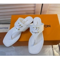 Discount Louis Vuitton Shake Flat Thong Slide Sandals in Patent Leather White 0625118