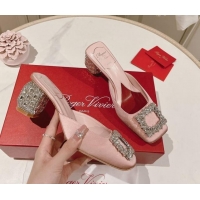 Charming Roger Vivier Heel Mules 5cm with Crystals Buckle in Satin 625121 Pink