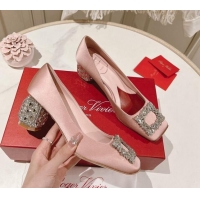 Best Grade Roger Vivier Pumps 5cm with Crystals Buckle in Satin Pink 625129