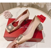 Low Price Roger Vivier Pumps 5cm with Crystals Buckle in Satin Beige 625130