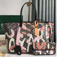 Discount Goyard Saint Louis Tote Bag in Lettres Camouflage 020184 Black/Pink