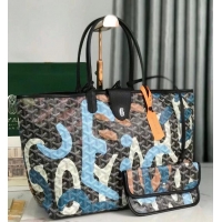 Unique Grade Goyard Saint Louis Tote Bag in Lettres Camouflage 020184 Black/Blue