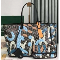 Unique Grade Goyard Saint Louis Tote Bag in Lettres Camouflage 020184 Black/Blue