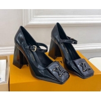 Sumptuous Louis Vuitton Shake Mary Janes Pumps 8.5cm in Snakeskin-Like Leather Black 711119