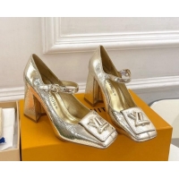 Classic Hot Louis Vuitton Shake Mary Janes Pumps 8.5cm in Metallic Snakeskin-Like Leather Gold 0711121