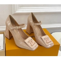 Luxury Louis Vuitton Shake Mary Janes Pumps 8.5cm in Patent Leather Nude 711123