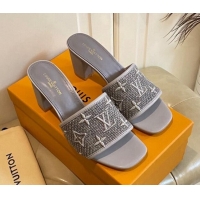 Luxury Discount Louis Vuitton Wove Fabric Heel Slide Sandals 6.5cm Grey 711128