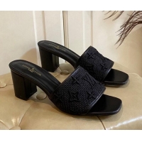 AAAAA Louis Vuitton Wove Fabric Heel Slide Sandals 6.5cm Black 711131