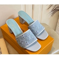 Best Price Louis Vuitton Wove Fabric Heel Slide Sandals 6.5cm Light Blue 711132