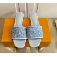 Best Product Louis Vuitton Wove Fabric Flat Slide Sandals Light Blue 711134